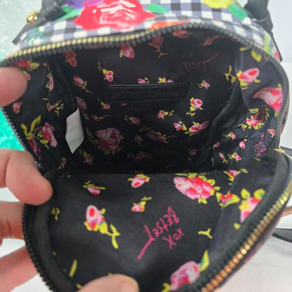 Betsey Johnson Mini Backpack Kitsch Check Floral Colorful 8" x 8" x 3" - Picture 4 of 14